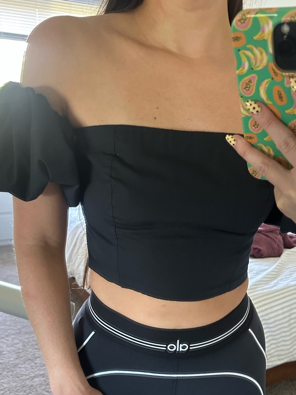 Abercrombie & Fitch Black Off-Shoulder Puff Sleeve Crop Top